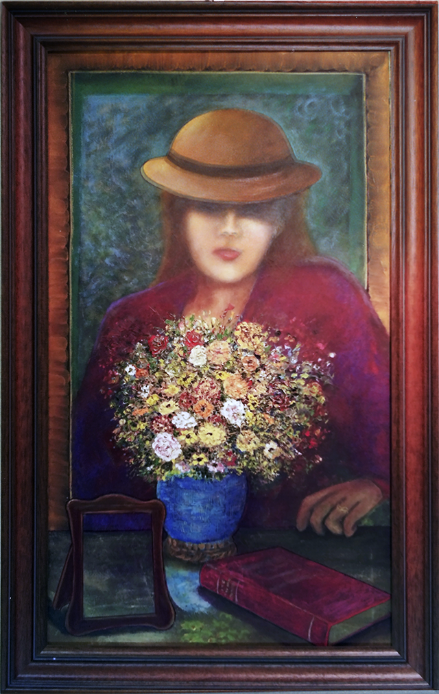 Flowers and girl wearing hat/帽子を被った女性と花　1987